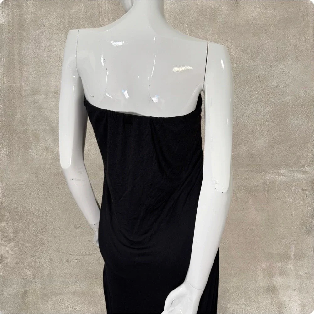 Avant Garde Black Strapless Draped Maxi Dress Asymmetrical Slit‎ Made in USA XXL